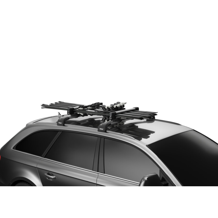 FatCat 6 Evo Black - Porte-skis Et Snowboards Pour Barres De Toit, Jusqu'à 6 Paires De Skis, Design Noir Miroir Aérodynamique